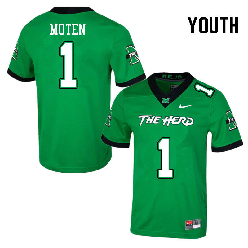 Youth #1 Josh Moten Marshall Thundering Herd College Football Jerseys Stitched-Green